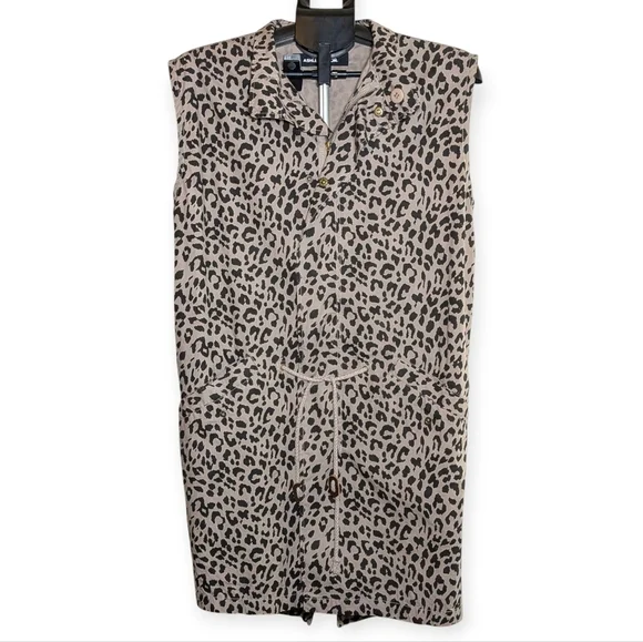 Ashley Mason Sleeveless Safari Vest | Tan Black Leopard Print Zip Front Large - Picture 3 of 16